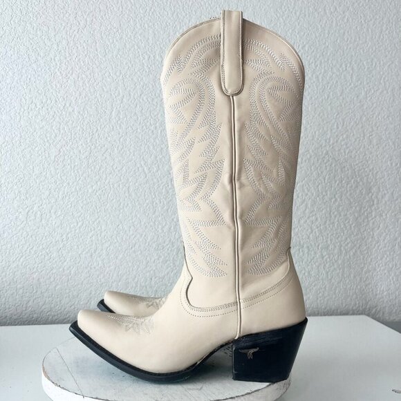 Lane SMOKESHOW Womens Cowboy Boots 9 Pale Ivory Leather Western Cowgirl Tall - Picture 5 of 12